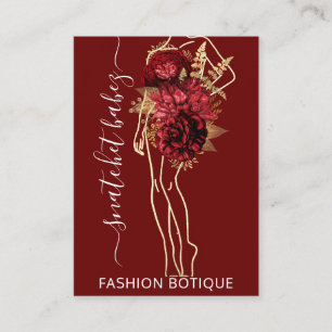 Carte De Visite Mode Floral Bourgogne Logo QR Styliste Corps