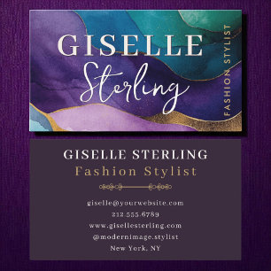 Carte De Visite Mode Styliste Purple Gold Moderne Aquarelle