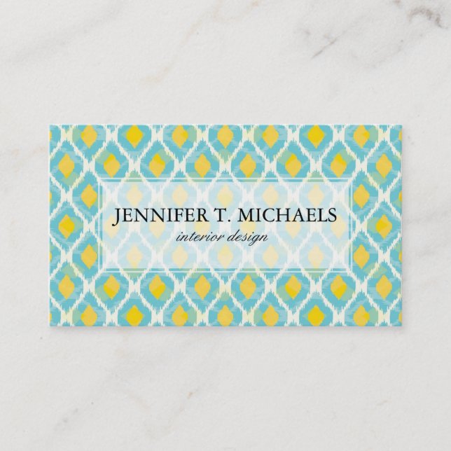 Carte De Visite Mode tribal moderne ikat blue-jaunat (Devant)