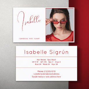 Carte De Visite Modèle Acteur photo promotion Rouge et blanc