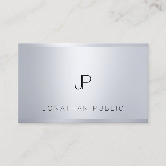 Carte De Visite Modèle Argent Élégant Monogramme Cool professionne (Devant)