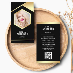 Carte De Visite Modèle d'actrice en feuille d'or noire Code QR Pho