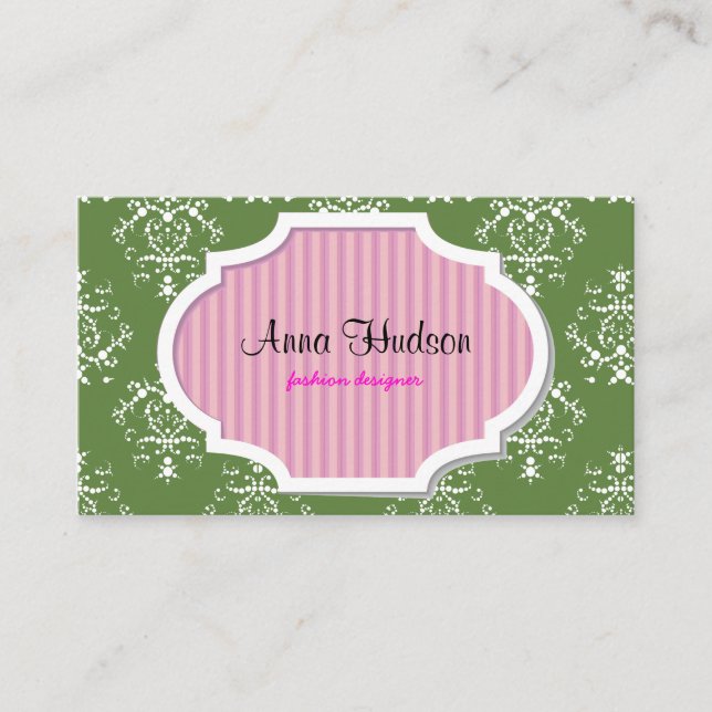 Carte De Visite Modèle Damask, Damask vert, Damask français (Devant)