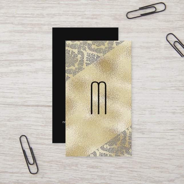Carte De Visite Modèle Damask | Gold Foil (Devant/Arrière en situation)