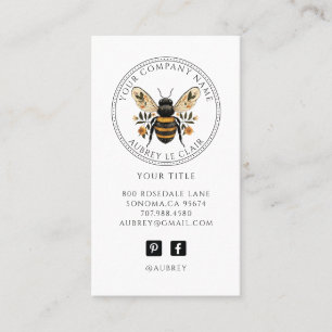 Carte De Visite Modèle de logo abeille botanique vintage