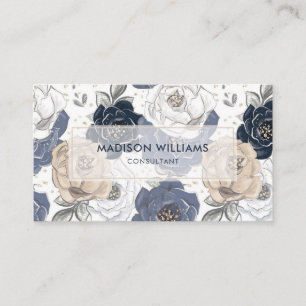 Carte De Visite Modèle floral bleu bleu blanc personnalisé profess