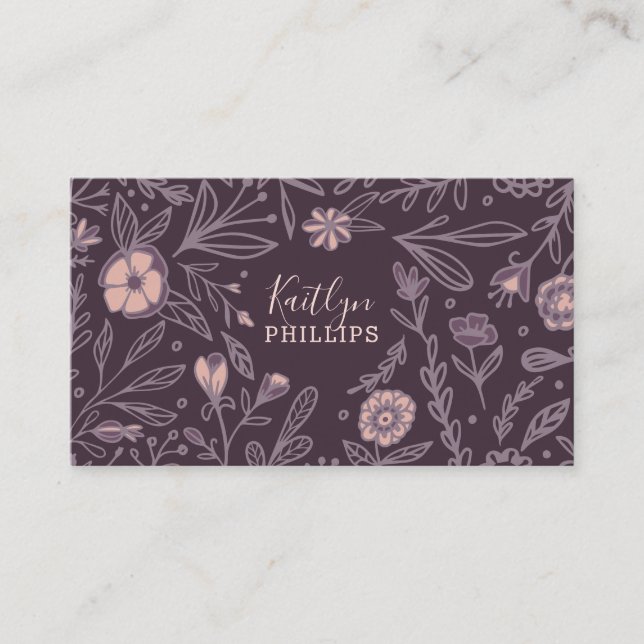 Carte De Visite Modèle Floral Fleur sauvage Violet tendance (Devant)