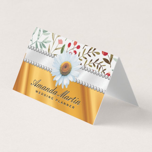 Carte De Visite Modèle floral | Lux Gold Silk Drapery (Devant)