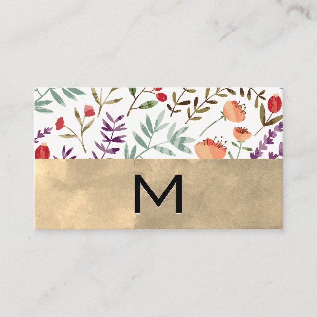 Carte De Visite Modèle floral tendance | Monogramme (Devant)