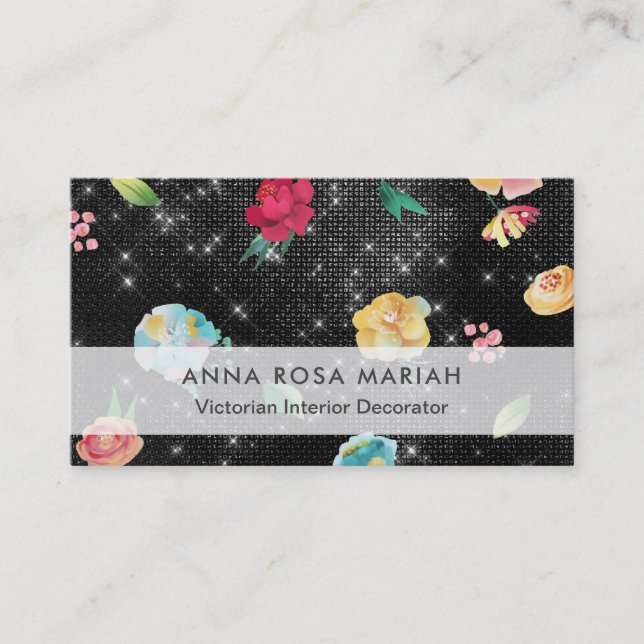 Carte De Visite *~* Modèle floral Vintage moderne Parties scintill (Devant)