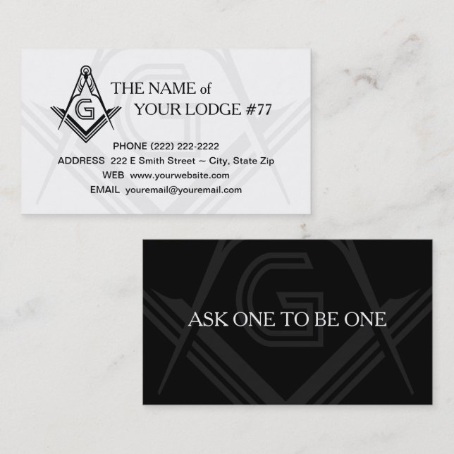 Carte De Visite Modèle Masonic Business Card | Noir et blanc (Devant / Derrière)