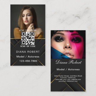 Carte De Visite Modèle moderne élégant et acteur 2 photos QR Code