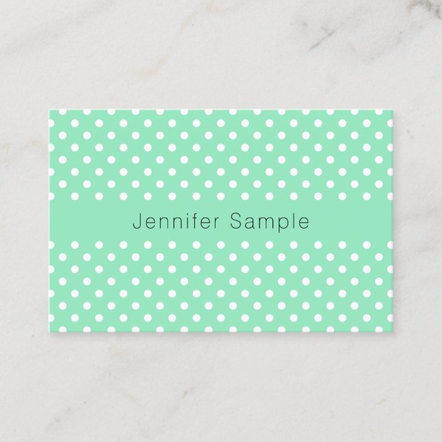 Carte De Visite Modèle moderne Elegant Mint Green White Dots (Devant)