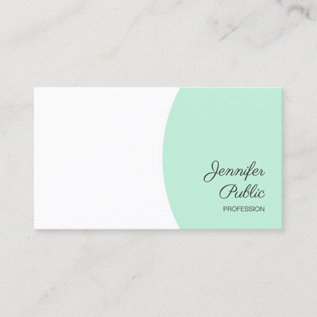 Carte De Visite Modèle personnalisé Elégant Mint Vert Blanc Modern (Devant)