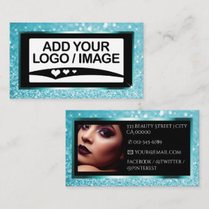 Carte De Visite Modèle photo de logo Turquoise Blue Sparkle de lux