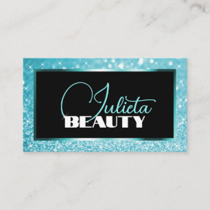 Carte De Visite Modèle photo de Parties scintillant Blue Sparkle T