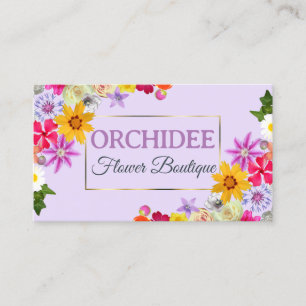 Carte De Visite Modèle photo Elegant Fleur sauvage Gold Lilac Chic