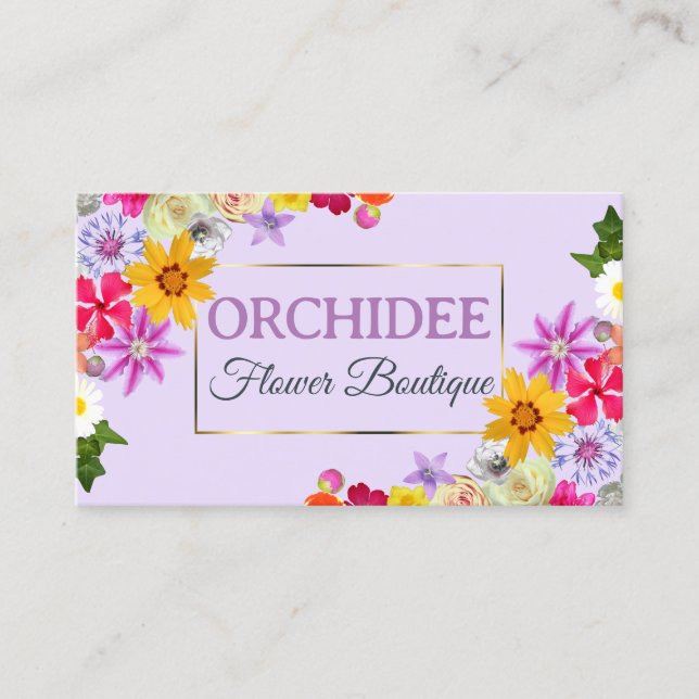 Carte De Visite Modèle photo Elegant Fleur sauvage Gold Lilac Chic (Devant)