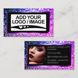 Carte De Visite Modèle photo Logo Ombre Sparkle violet de luxe