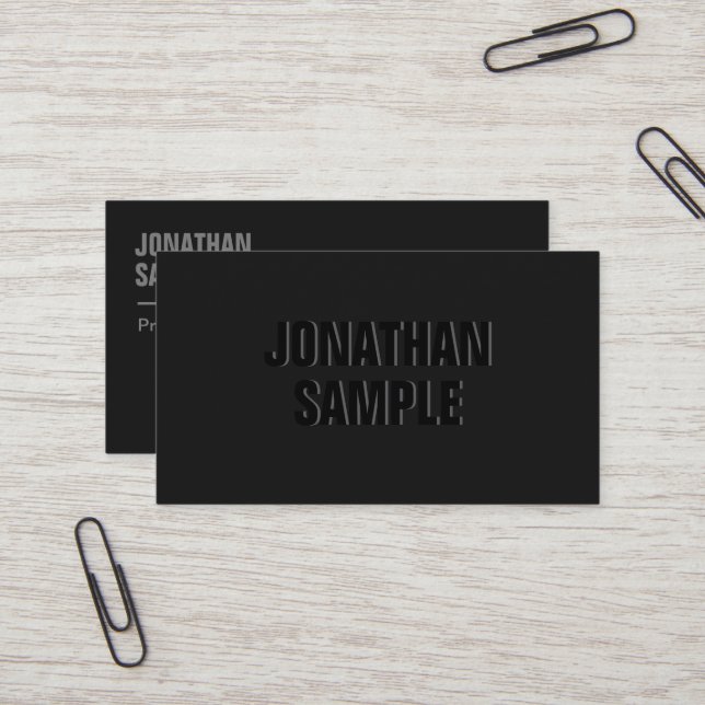 Carte De Visite Modèle professionnel élégant Noir & Anthracite (Devant/Arrière en situation)
