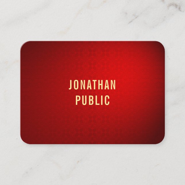 Carte De Visite Modèle professionnel élégant Red Damask Gold Text (Devant)