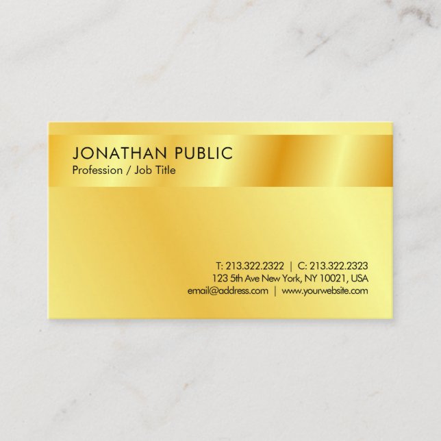 Carte De Visite Modèle professionnel moderne Faux Gold personnalis (Devant)