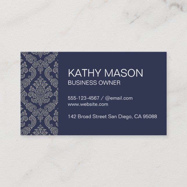 Carte De Visite Modèle simple de Damas d'entreprise (Devant)