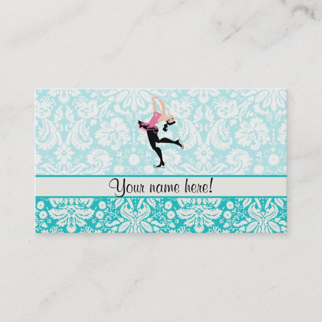 Carte De Visite Modèle turquoise Damask Patinage sur glace (Devant)