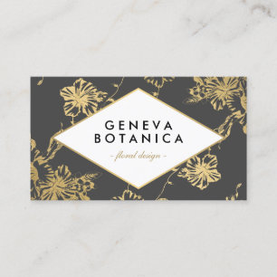 Carte De Visite Modèle vintage or Floral sur Dark Grey Designer