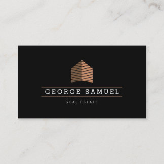 Carte De Visite Modern Abstract Golden Home Logo Realtor Black