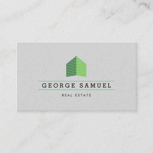 Carte De Visite Modern Abstract Green Home Logo Realtor Ash-Black (Devant)