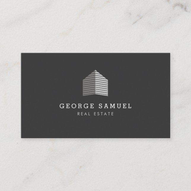 Carte De Visite Modern Abstract Home Logo Realtor Gray White (Devant)
