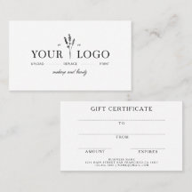 Modern Add Your Logo Beauty Gift Certificate 
