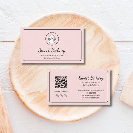 Carte De Visite Modern Bakery Logo QR Code Pink