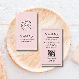Carte De Visite Modern Bakery Logo QR Social Media Icons Pink