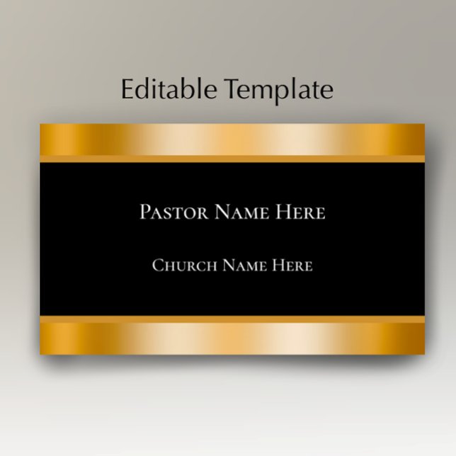 Carte De Visite Modern Black & Gold Custom Text Church Pastor  (Add your own words to this elegant faux gold and black business card template
)