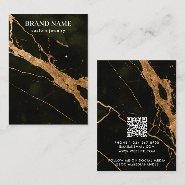 Carte De Visite Modern Black Gold Marble Jewelry Display Card (Devant / Derrière)