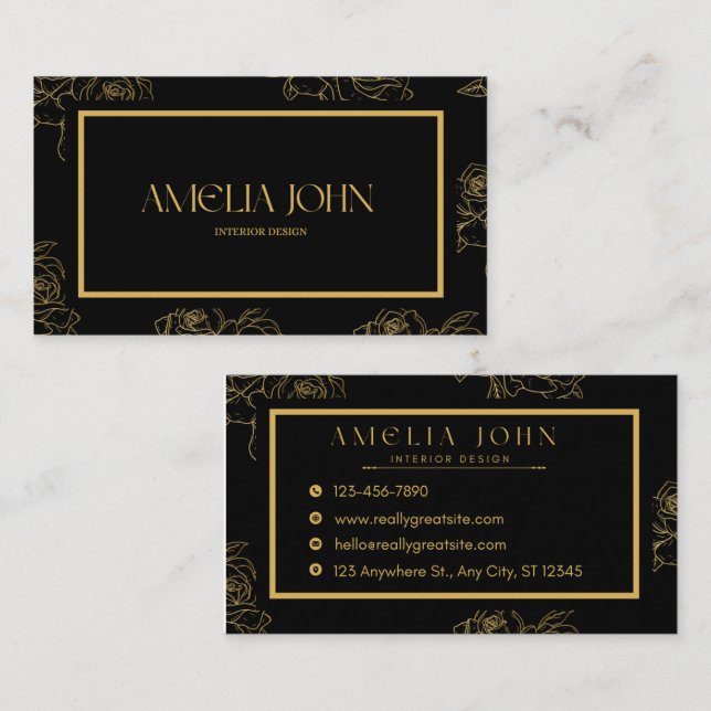 Carte De Visite Modern Black Gold Professional Business Card (Devant / Derrière)