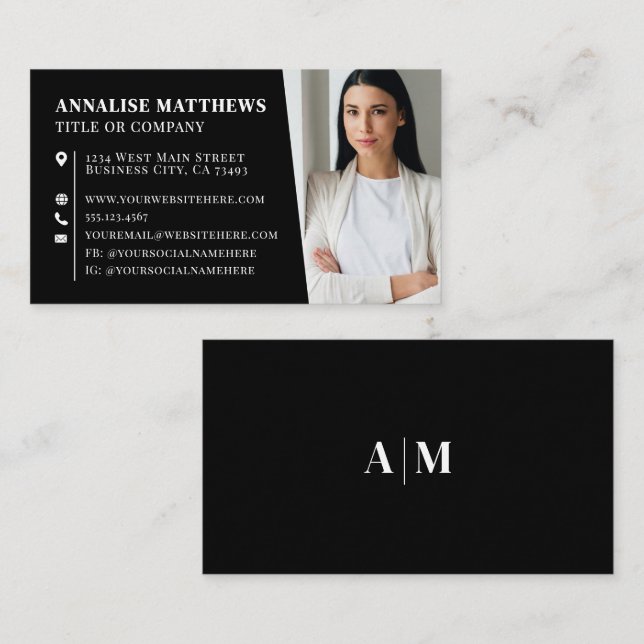 Carte De Visite Modern Black Professional Photo (Devant / Derrière)