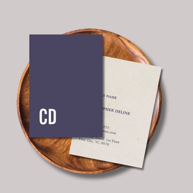 Carte De Visite Modern Blue Texture Beige Bold White Monogram (Créateur téléchargé)