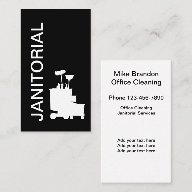 Carte De Visite Modern Bold Black And White Janitorial (Devant / Derrière)
