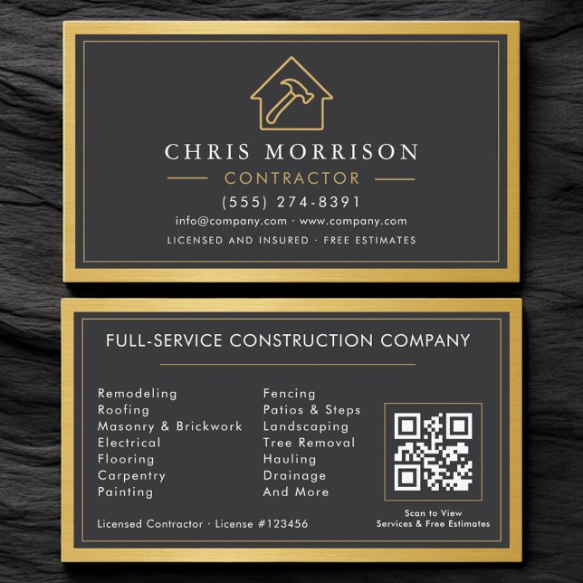 Carte De Visite Modern Building Contractor Metal QR Code (Créateur téléchargé)