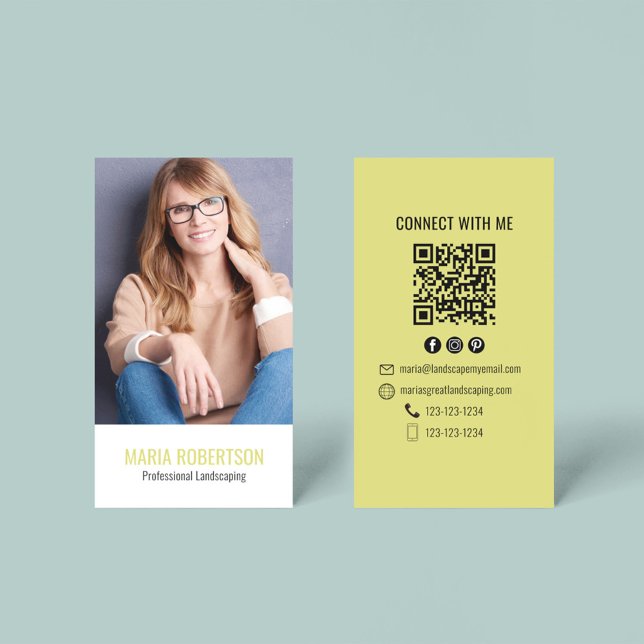 Carte De Visite Modern Business QR Code Simple Photo (With a scannable QR code with social media icons. )