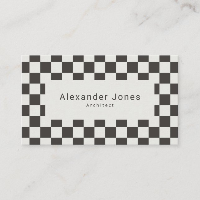 Carte De Visite Modern Charcoal & Cream Checkered Pattern (Devant)