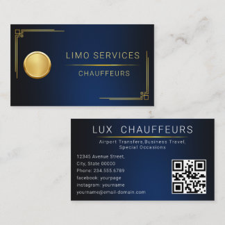 Carte De Visite Modern Chauffeur Driver Royal Gold Border QR Code