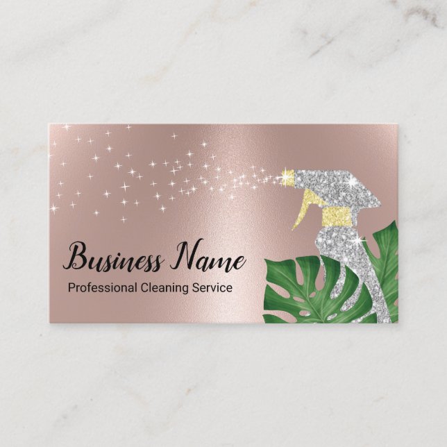 Carte De Visite Modern Cleaning Service Tropical Leaves Rose Gold (Devant)