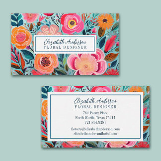 Carte De Visite Modern Colorful Flowers Pink Teal