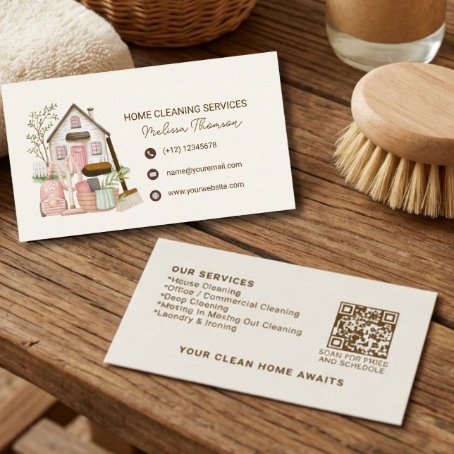 Carte De Visite Modern Cozy Professional House Cleaning  (Créateur téléchargé)