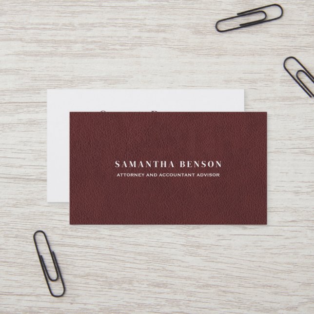 Carte De Visite Modern Elegant Brown Leather Look Professional (Devant/Arrière en situation)