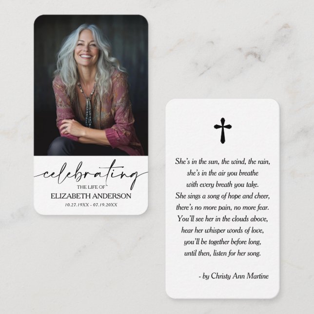 Carte De Visite Modern Funeral Memorial Prayer Photo Card (Devant / Derrière)